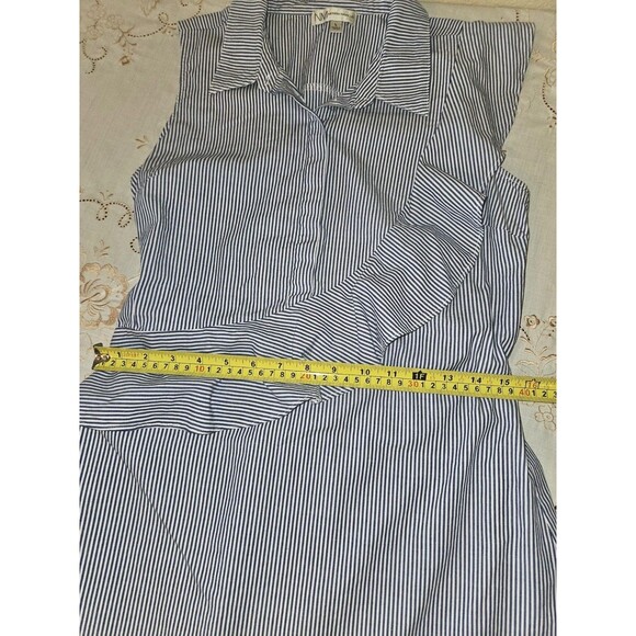 Neiman Marcus White & Blue 100% Cotton Ruffle Detail Asymmetrical Dress Sz LG. - Picture 3 of 5